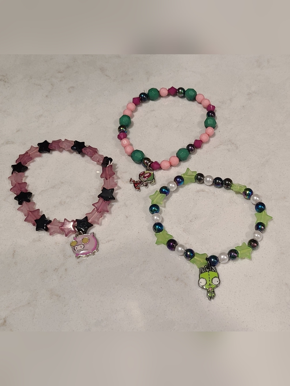Invader Zim Beaded Charm Bracelets W/ Enamel Character Charms - Hot Topic